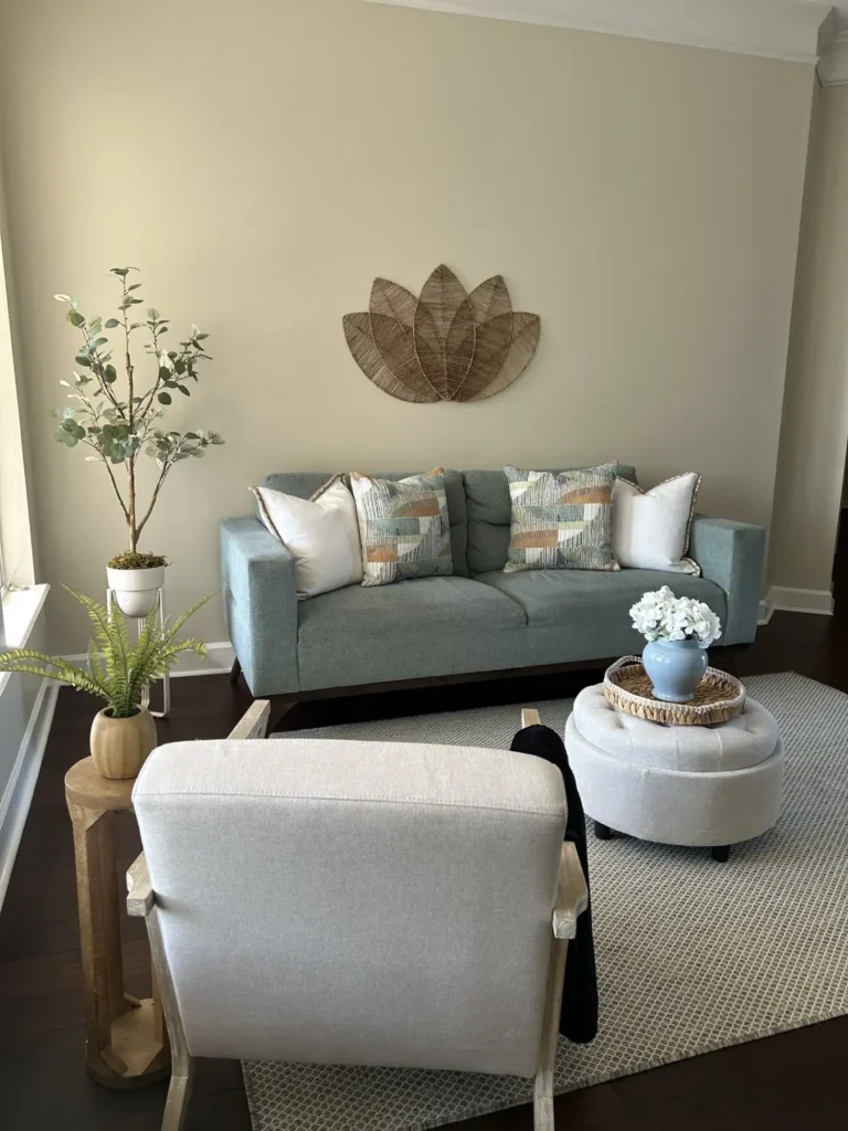 Sitting room on 409 Lakewood Run Dr after staging, by Staged & Done — home staging in St. Johns County, Northeast Florida.
