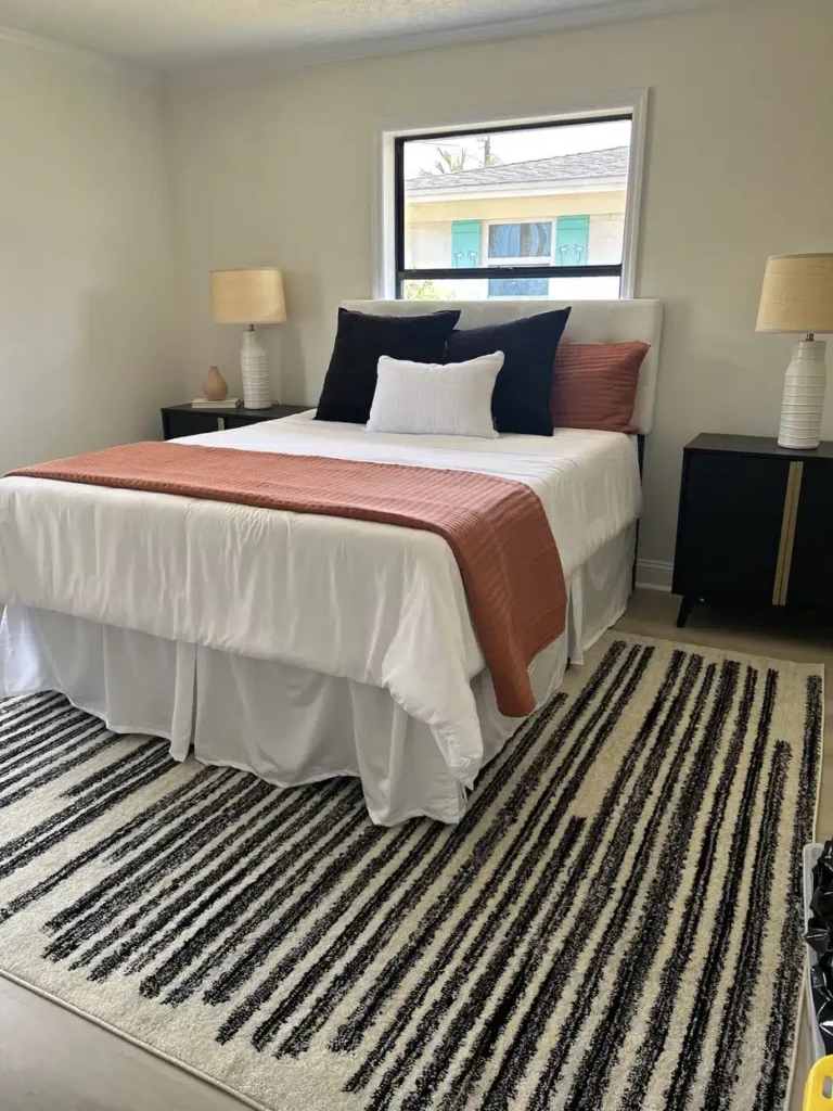 Bedroom on Eunice Rd after staging, by Staged & Done — home staging in St. Johns County, Northeast Florida.